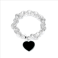 (Style 5) Women Chunky Silver Chain Bracelet, Engraved Heart Tag Toggle Bracelet, 925 Sterling Silver Charm Bracelet, Jewellery Gift for Her