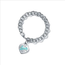 (Style 24) Women Chunky Silver Chain Bracelet, Engraved Heart Tag Toggle Bracelet, 925 Sterling Silver Charm Bracelet, Jewellery Gift for Her