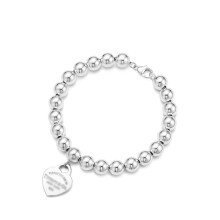 (Style 27) Women Chunky Silver Chain Bracelet, Engraved Heart Tag Toggle Bracelet, 925 Sterling Silver Charm Bracelet, Jewellery Gift for Her
