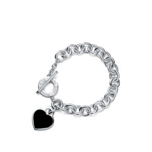 (Style 4) Women Chunky Silver Chain Bracelet, Engraved Heart Tag Toggle Bracelet, 925 Sterling Silver Charm Bracelet, Jewellery Gift for Her