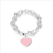 (Style 3) Women Chunky Silver Chain Bracelet, Engraved Heart Tag Toggle Bracelet, 925 Sterling Silver Charm Bracelet, Jewellery Gift for Her
