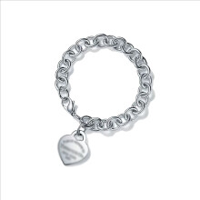(Style 29) Women Chunky Silver Chain Bracelet, Engraved Heart Tag Toggle Bracelet, 925 Sterling Silver Charm Bracelet, Jewellery Gift for Her