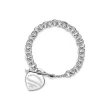 (Style 10) Women Chunky Silver Chain Bracelet, Engraved Heart Tag Toggle Bracelet, 925 Sterling Silver Charm Bracelet, Jewellery Gift for Her
