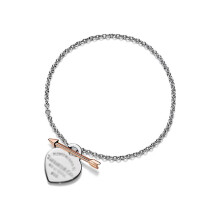 (Style 28) Women Chunky Silver Chain Bracelet, Engraved Heart Tag Toggle Bracelet, 925 Sterling Silver Charm Bracelet, Jewellery Gift for Her
