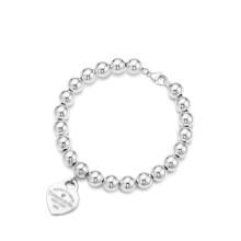 (Style 30) Women Chunky Silver Chain Bracelet, Engraved Heart Tag Toggle Bracelet, 925 Sterling Silver Charm Bracelet, Jewellery Gift for Her