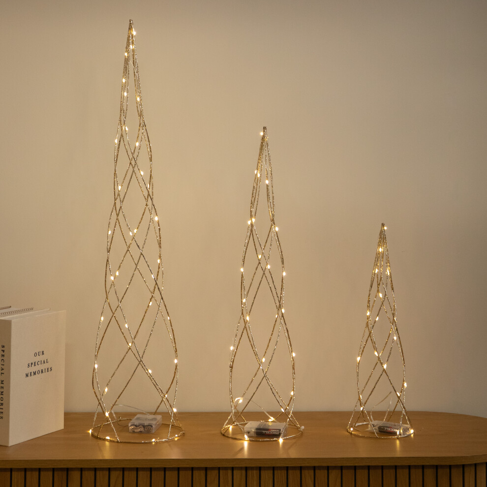 Light/Gold Set Of 3 Up Spiral Christmas Tree Decoration With Leds - Image 4