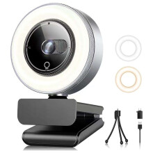 2K QHD Webcam Autofocus Ring Light Noise-Cancelling Mic Privacy Cover