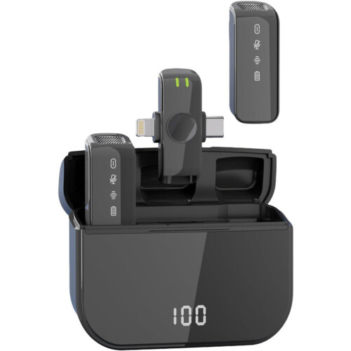 Wireless Lavalier Microphone 2 Pack USB-C Lightning Plug and
