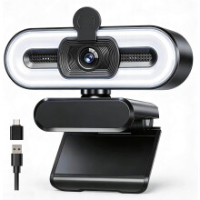 4K UHD Webcam Fill Light Noise-Cancelling Mic Privacy Cover for PC and Laptop