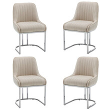 Set of 4 Beige Velvet Dining Chairs Bright Chrome base legs Velvet Upholstered