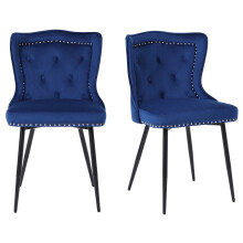Blue Velvet Dining Chairs, Wing Back, Ring Knocker, Steel Legs, Set of 4