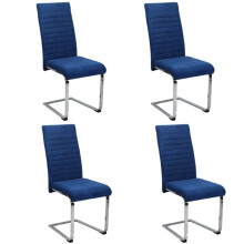 Blue Velvet Dining Chairs, High Back, Cantilever, Chrome Cantilever Legs, Set of 4