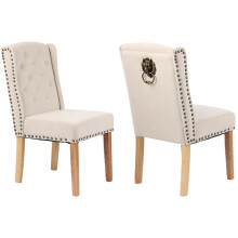 Modern Beige Cream Velvet Lion Knocker Dining Chair Set of 2 - Dining Room Furniture