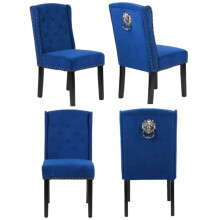 4 x Blue Velvet Dining Chairs , Button Detail, Stud Detail Lion head knocker,
