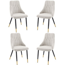 Beige Velvet Dining Chairs, Stitched Back, Padded Seat, Gold Tipped Metal Legs, Set of 4