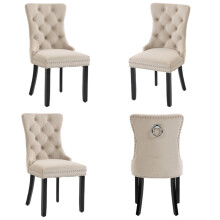 Set of 4 Beige Velvet Salisbury Dining Chairs Buttons Studs detail Knocker