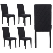 Black Velvet Dining Chairs, Diamond Stitch High Back, Wooden Legs, Set of 4