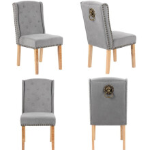 4 x Grey Velvet Dining Chairs Button Detail, Stud Detail Lion head knocker,