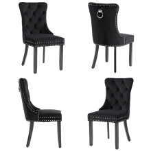 Set of 4 Black Velvet Dining Chairs Button Stud detail Black Velvet and back Knocker