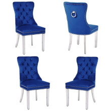 Set of 4 Blue Velvet Dining Chairs with Knocker Upholstered Seat stainless legs