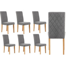 Modern Grey Velvet Diamond Stitch Dining Chair Set of 6 - Dining Room Furniture