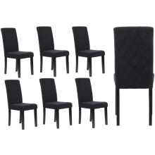 Black Velvet Dining Chairs, Diamond Stitch High Back, Wooden Legs, Set of 6