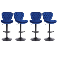 Set of 4 Blue Contessa Plush Velvet Bar Stools Gas Lift Swivel Breakfast Kitchen Island Chairs Padded Seat Back
