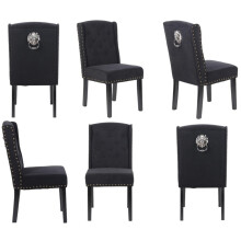 6 X Black Velvet Dining Chairs , 12 Button Detail, Stud Detail Lion head knocker