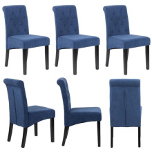 Set of 6 Blue Velvet Scroll Top Dining Chair - Modern Dining Room Furniture