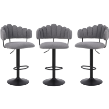 Set of 3 Grey Teddy Microfibre Fleece Bar Stools Gas Lift Swivel Breakfast Kitchen Island Chairs Warm Plush Seats
