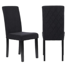 Black Velvet Dining Chairs, Diamond Stitch High Back, Wooden Legs, Set of 2