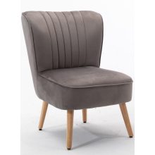 Modern Grey Velvet Accent Chair with Light Wood Legs For Livingroom And Bedroom