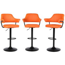Set of 3 Orange Paloma Faux Leather Bar Stools Gas Lift Swivel Breakfast Kitchen Island Chairs Padded Arms Back