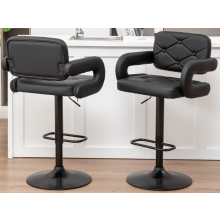 Set of 2 Black High Alicante Faux Leather Bar Stools Gas Lift Swivel Breakfast Kitchen Island Chairs Plush Padded Seats