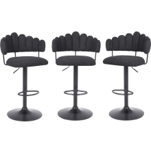 Set of 3 Black Teddy Microfibre Fleece Bar Stools Gas Lift Swivel Breakfast Kitchen Island Chairs Warm Plush Seat