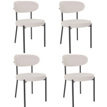 Lorenzo Beige Velvet Dining Chairs, Round Back, Padded Seat, Black Metal Legs, Set of 4