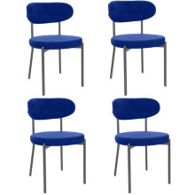 Blue Velvet Dining Chairs, Round Back, Padded Seat, Black Metal Legs, Set of 4