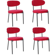 Red Velvet Dining Chairs, Round Back, Padded Seat, Black Metal Legs, Set of 4