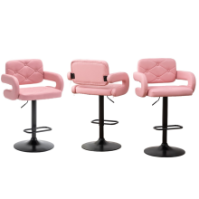 Set of 3 Pink High Alicante Faux Leather Bar Stools Gas Lift Swivel Breakfast Kitchen Island Chairs Plush Seats