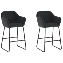 Set of 2 Black Magaluf Velvet Fixed Height Bar Stools with Black Legs for Kitchen Island Breakfast Bar