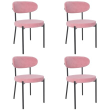 Pink Velvet Dining Chairs, Round Back, Padded Seat, Black Metal Legs, Set of 4
