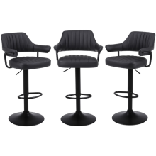 Set of 3 Paloma Faux Leather Bar Stools Gas Lift Swivel Breakfast Kitchen Island Chairs Padded Arms