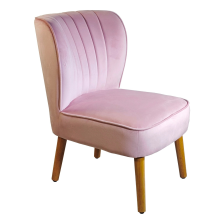 Modern Pink Velvet Accent Chair with Light Wood Legs For Livingroom And Bedroom