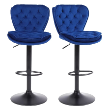 Set of 2 Blue Contessa Luxury Velvet Swivel Bar Stools with Black Base for Kitchen Island Breakfast Bar