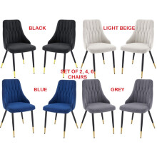 Alessandra Velvet Dining Chairs, Stitched Back, Padded Seat, Gold Tipped Metal Legs, Set of 2