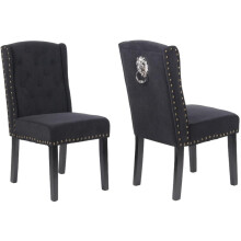 Francesca Velvet Dining Chairs, Lion Head Knocker, Buttoned Back, Wooden Legs, Set of 2