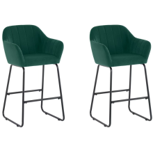 Set of 2 Green Magaluf Velvet Fixed Height Bar Stools with Black Legs for Kitchen Island Breakfast Bar