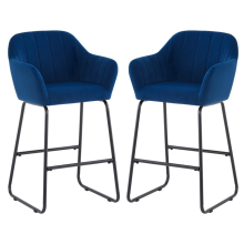 Set of 2 Blue Magaluf Velvet Fixed Height Bar Stools with Black Legs for Kitchen Island Breakfast Bar