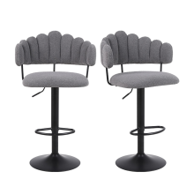 Set of 2 Grey Plush Teddy Microfibre Gas Lift Bar Stools Breakfast Kitchen Island Chairs