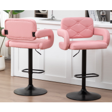 Set of 2 Pink High Alicante Faux Leather Bar Stools Gas Lift Breakfast Kitchen Island Chairs Plush Padded Seats